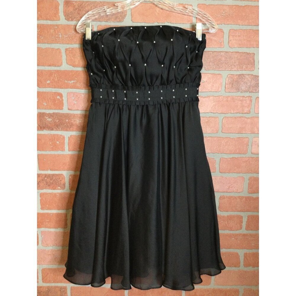 White House Black Market Women's Pearl Studded Strapless Mini Dress Smoked Black